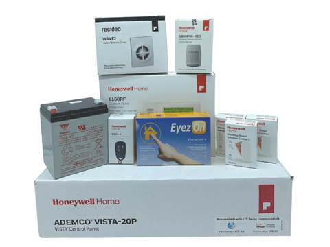 Honeywell Home Vista-20p, 6160RF, EVL 4, Battery, Siren, (3) 5800MINI, (1) 5800PIR-RES, (1) 5834-4 Keyfob