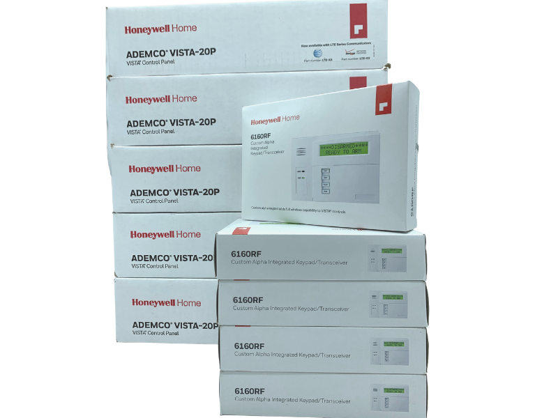 Five (5) Honeywell Home Vista-20P Panels Version 10.26 & Five (5) Honeywell 6160RF Keypads