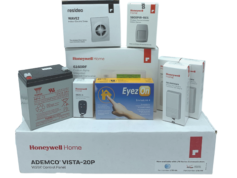 Honeywell Home Vista-20p, 6160RF, EVL 4, Battery, Siren, (3) 5816WMWH, (1) 5800PIR-RES, (1) 5834-4 Keyfob