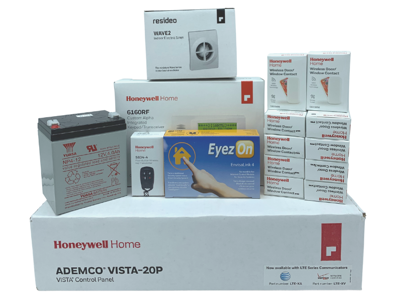 Honeywell Home Vista-20p, 6160RF, EVL4, Battery, Siren, (10) 5800MINI, (1) 5800PIR-RES, (1) 5834-4 Keyfob