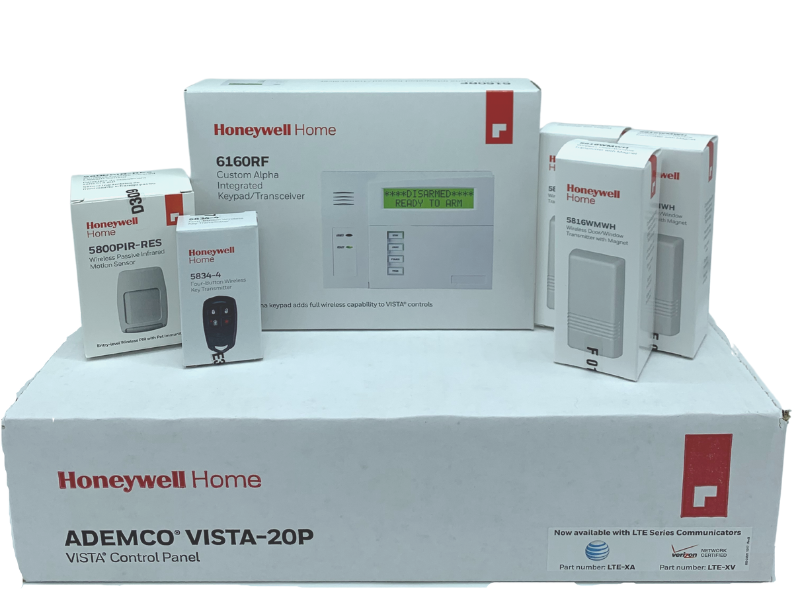 Honeywell Home Vista-20P, 6160RF, (3) 5816WMWH, 5800PIR-RES, 5834-4 Kit